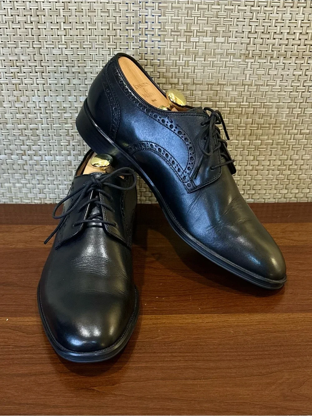 🌟HP🌟Johnston & Murphy Henrick Black Leather Dress Derby's Size 11.5 M